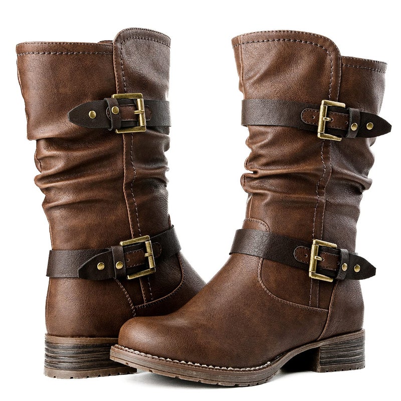 GLOBALWIN Mid-Calf Brown Comfortable Fashion Dress Boots For Women Low Heel Size 9M - Image 2